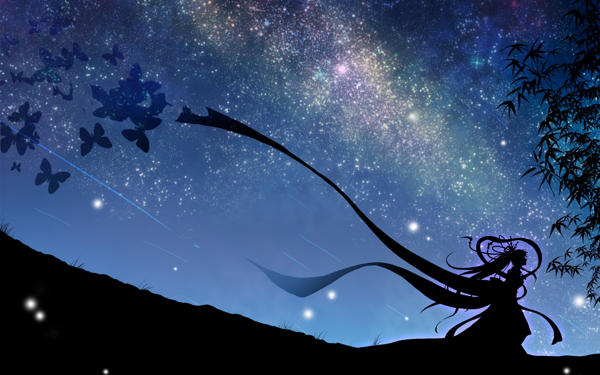 Firefly Summer Beautiful Anime Wallpaper - Anime Girl Starry Sky - HD Wallpaper 