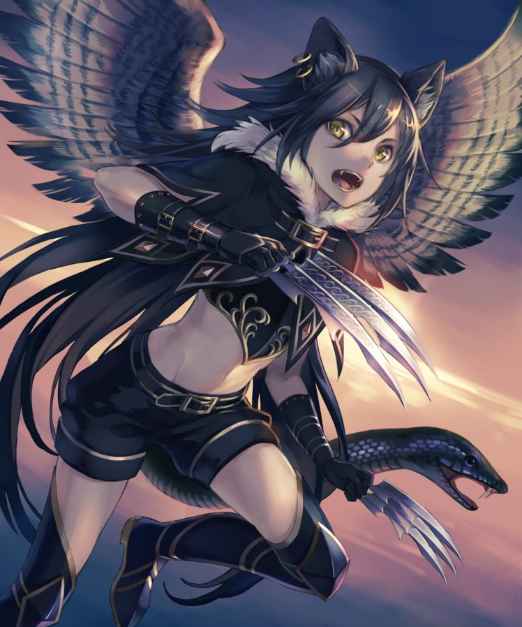 Anime Wolf Girl With Wings - HD Wallpaper 