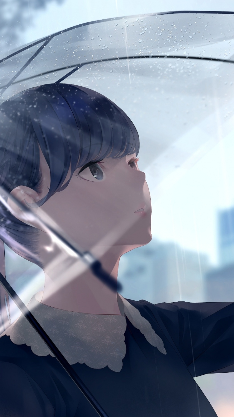Rain, Beautiful, Anime Girl, Outdoor, Original, Wallpaper - Anime Girl Rain Iphone - HD Wallpaper 