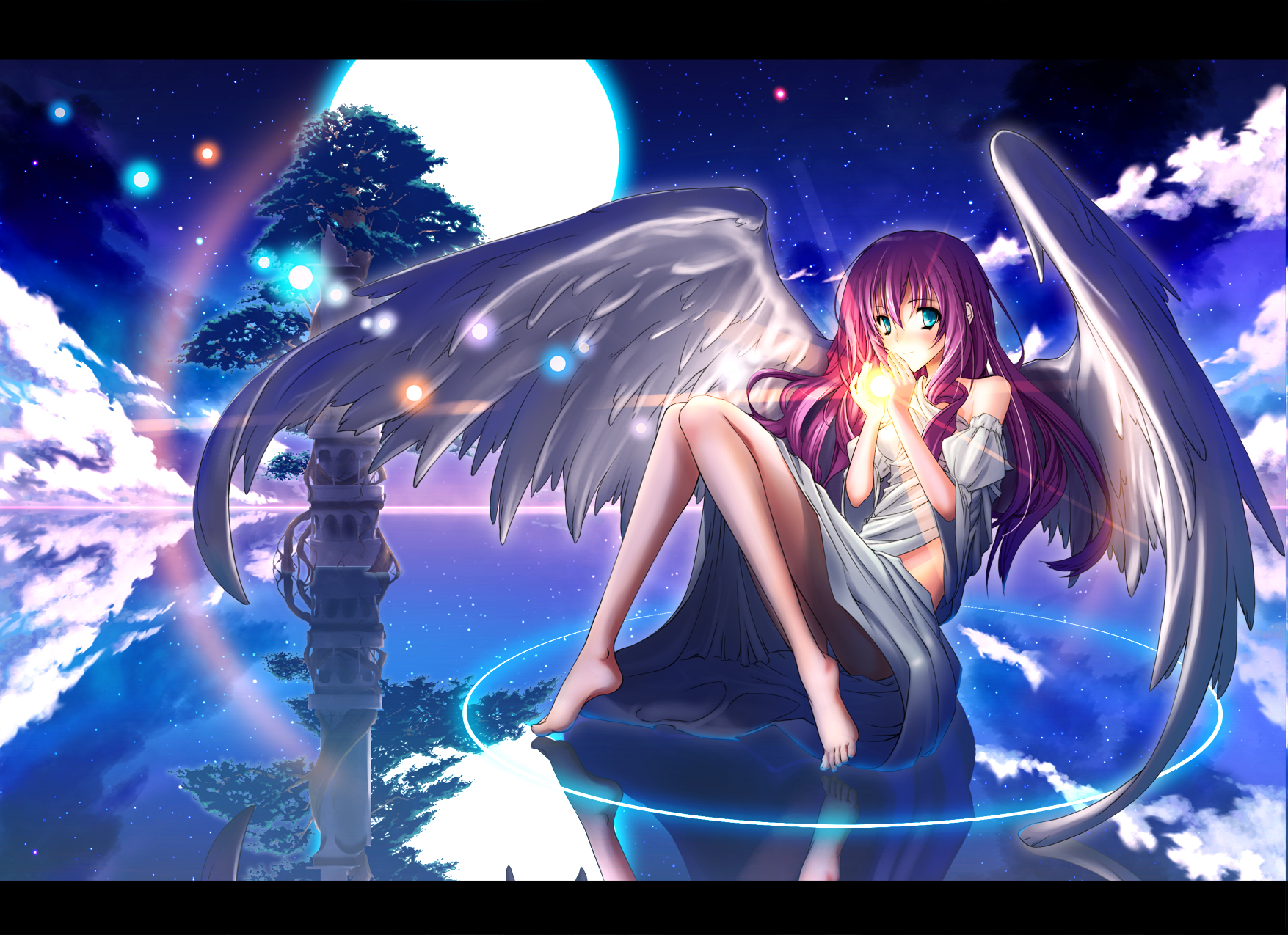 Anime Purple Hair Angel - HD Wallpaper 