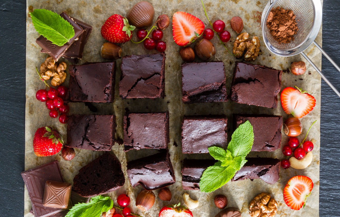 Photo Wallpaper Berries, Chocolate, Pie, Nuts, Mint, - Chocolate - HD Wallpaper 