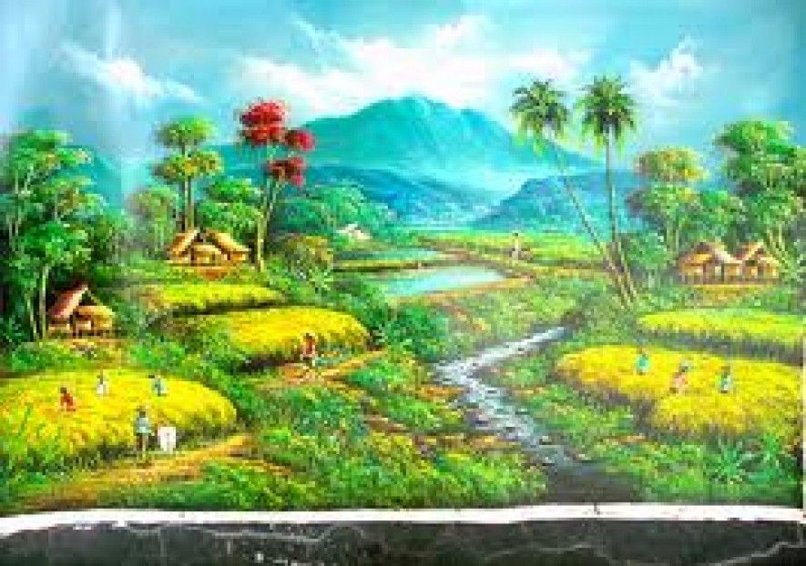 Lukisan Pemandangan Alam Pedesaan - HD Wallpaper 