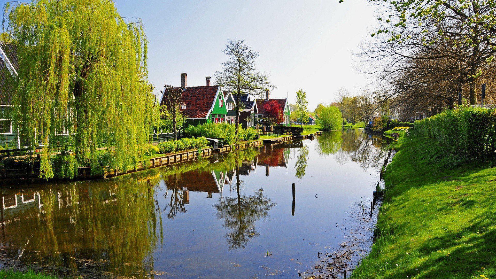Water Landscapes Nature Netherlands Natural Scenery - Zaanse Schans - HD Wallpaper 
