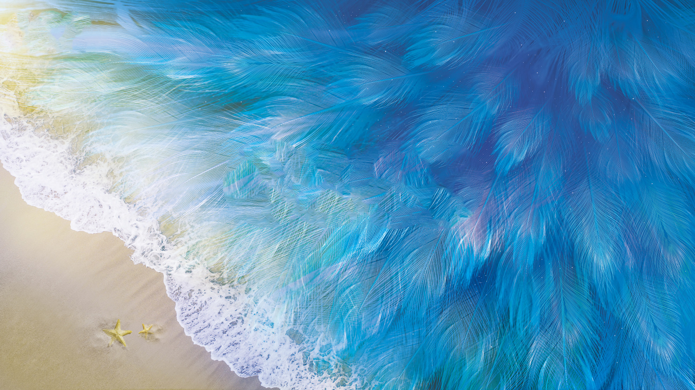 Frozen Beach, Feathers Pattern, Vivo X27 Stock, Blue - Hd Wallpapers For Vivo - HD Wallpaper 
