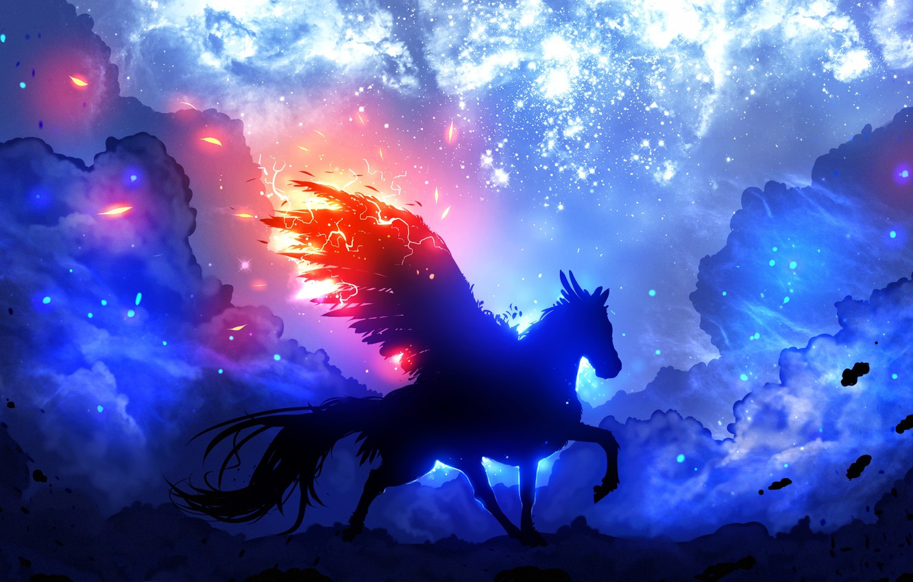 Photo Wallpaper White, Space, Clouds, Orange, Blue, - Pegasus Hd - HD Wallpaper 