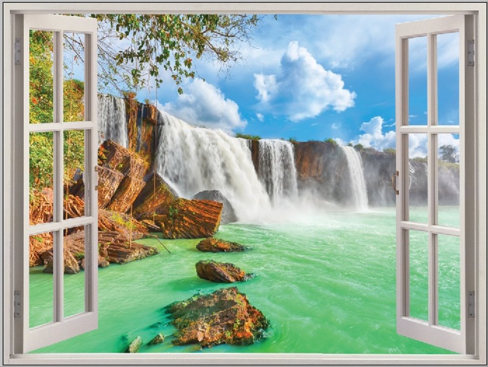 Wallpaper Pemandangan Nature 1 Custom Jendela - Summer Waterfall - HD Wallpaper 
