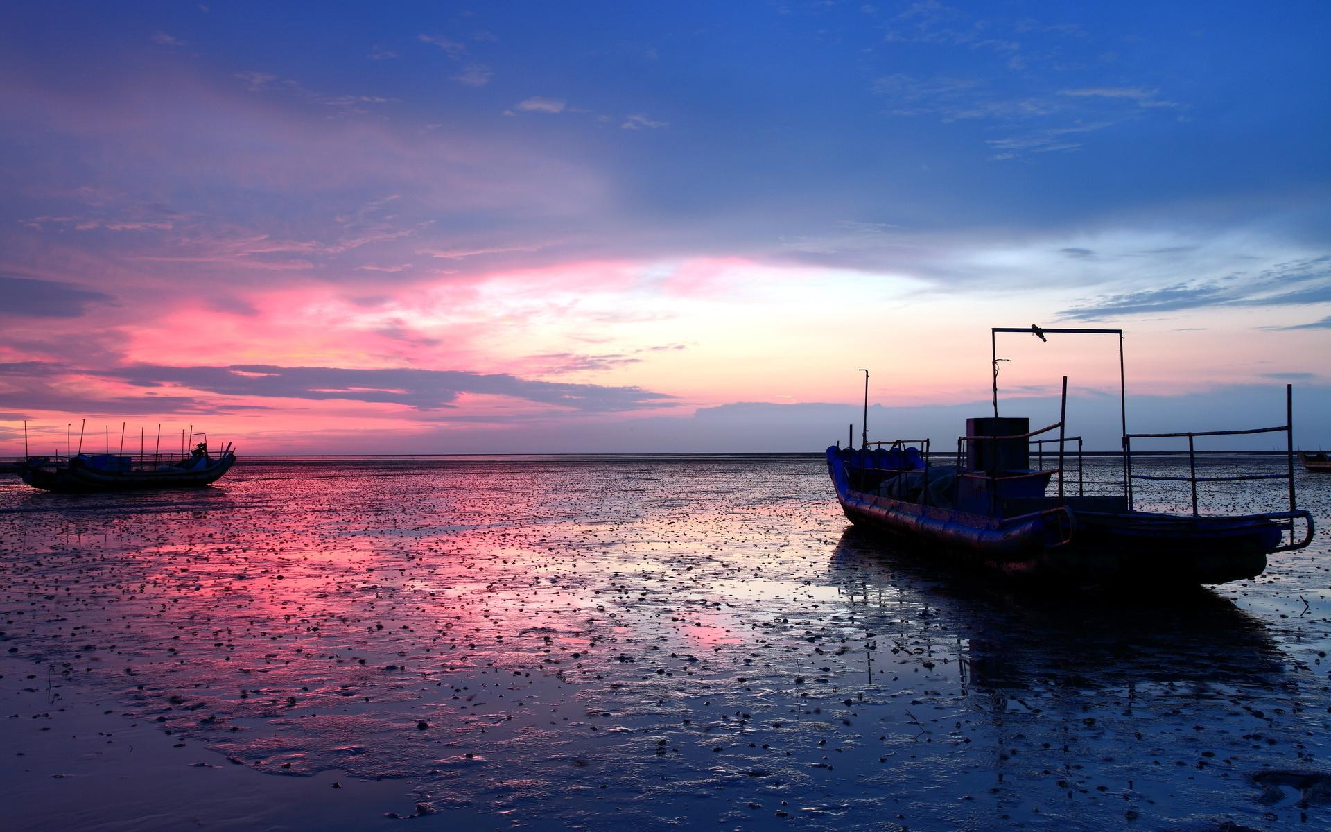 Surut Di Matahari Terbenam Yang Indah - Zwykłe Tapety Na Pulpit - HD Wallpaper 