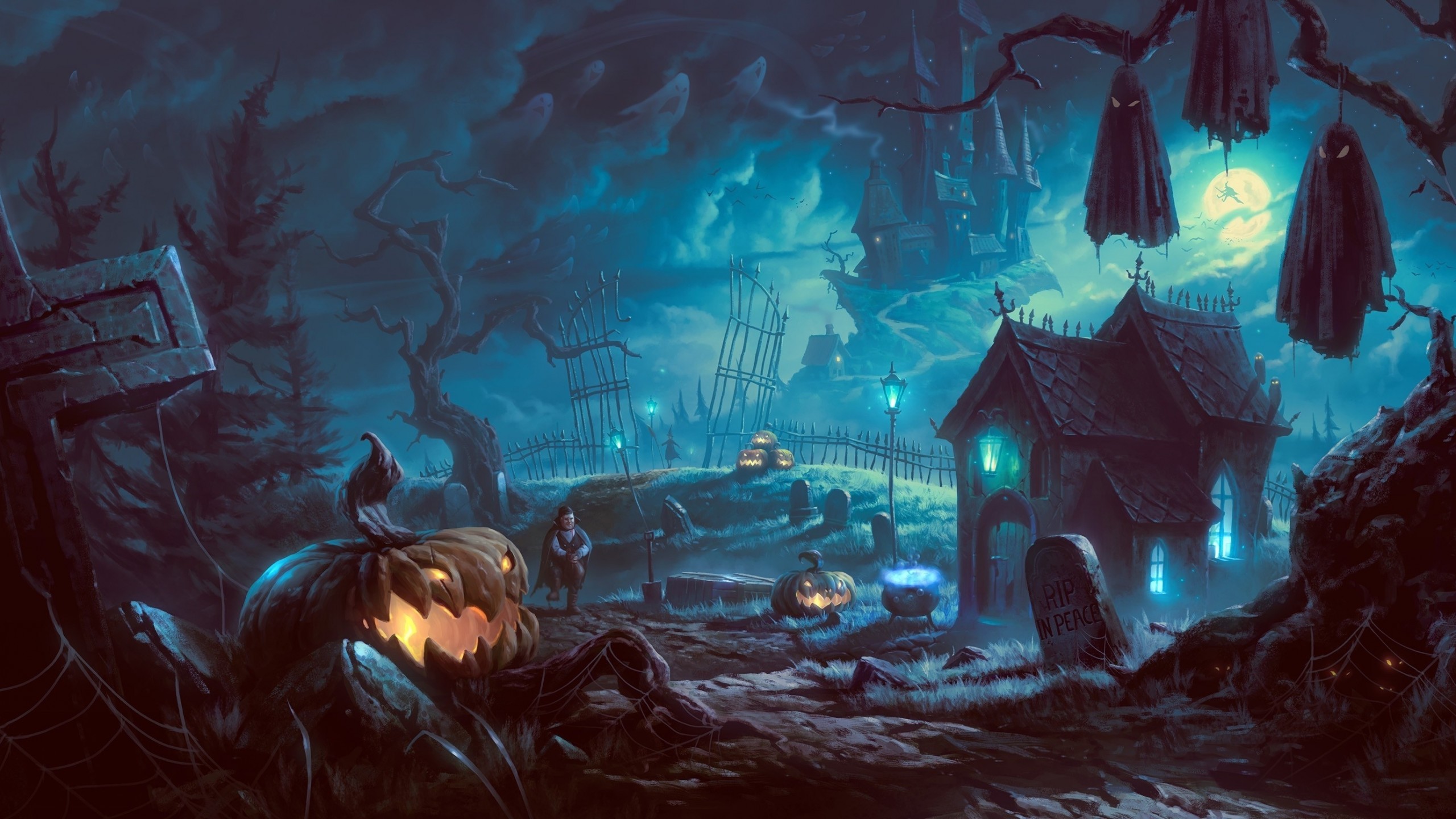 Halloween, Graveyard, Pumpkins, Vampire, Abandoned - Windows 10 Background Halloween - HD Wallpaper 