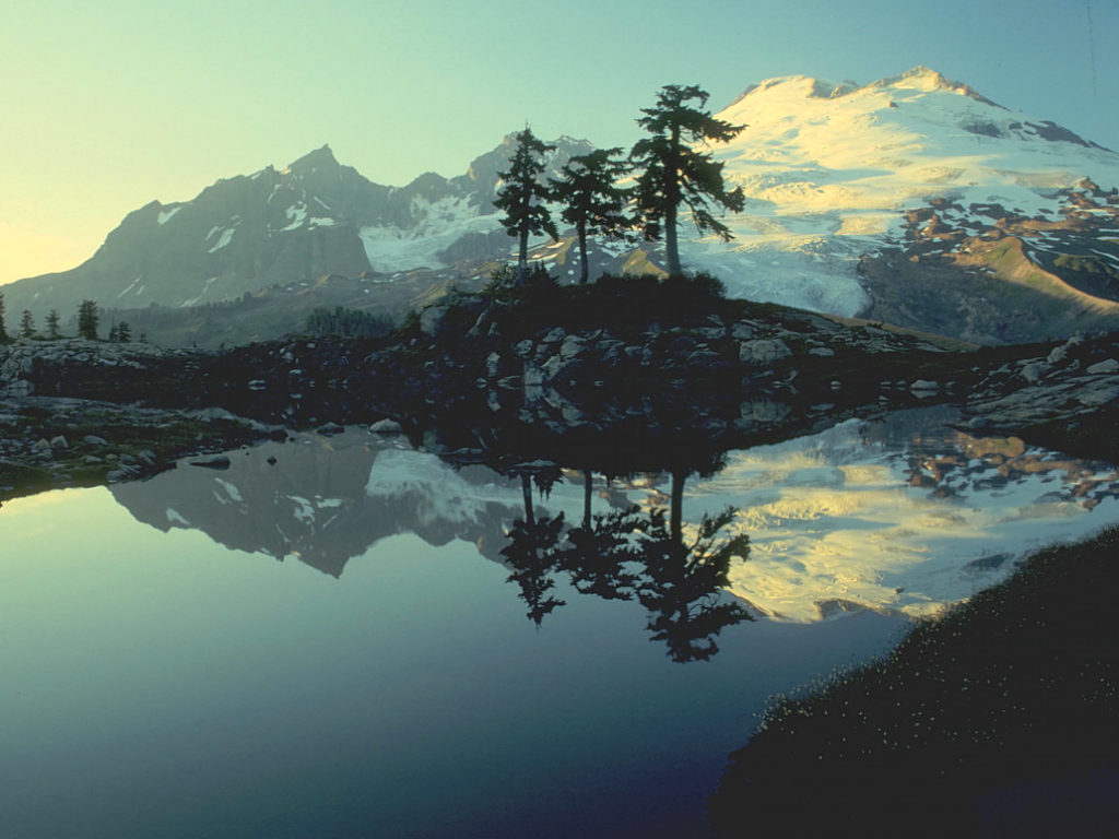 Mountain On The Sownfall Beside Riverst Near Tree,tree - Sounds Of Nature - HD Wallpaper 