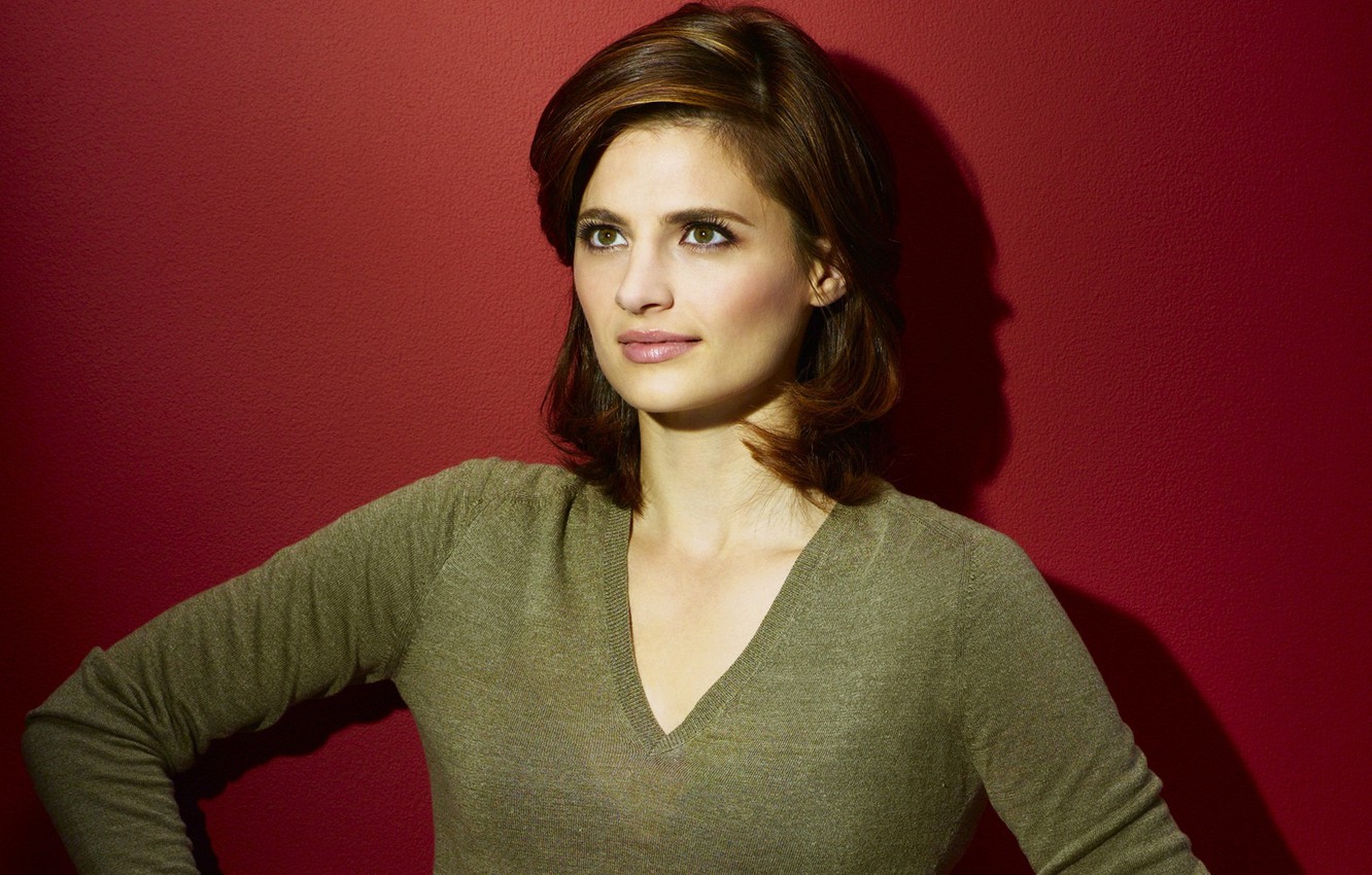 Photo Wallpaper Look, Pose, Smile, Actress, Smile, - Castle Serie Stana Katic - HD Wallpaper 