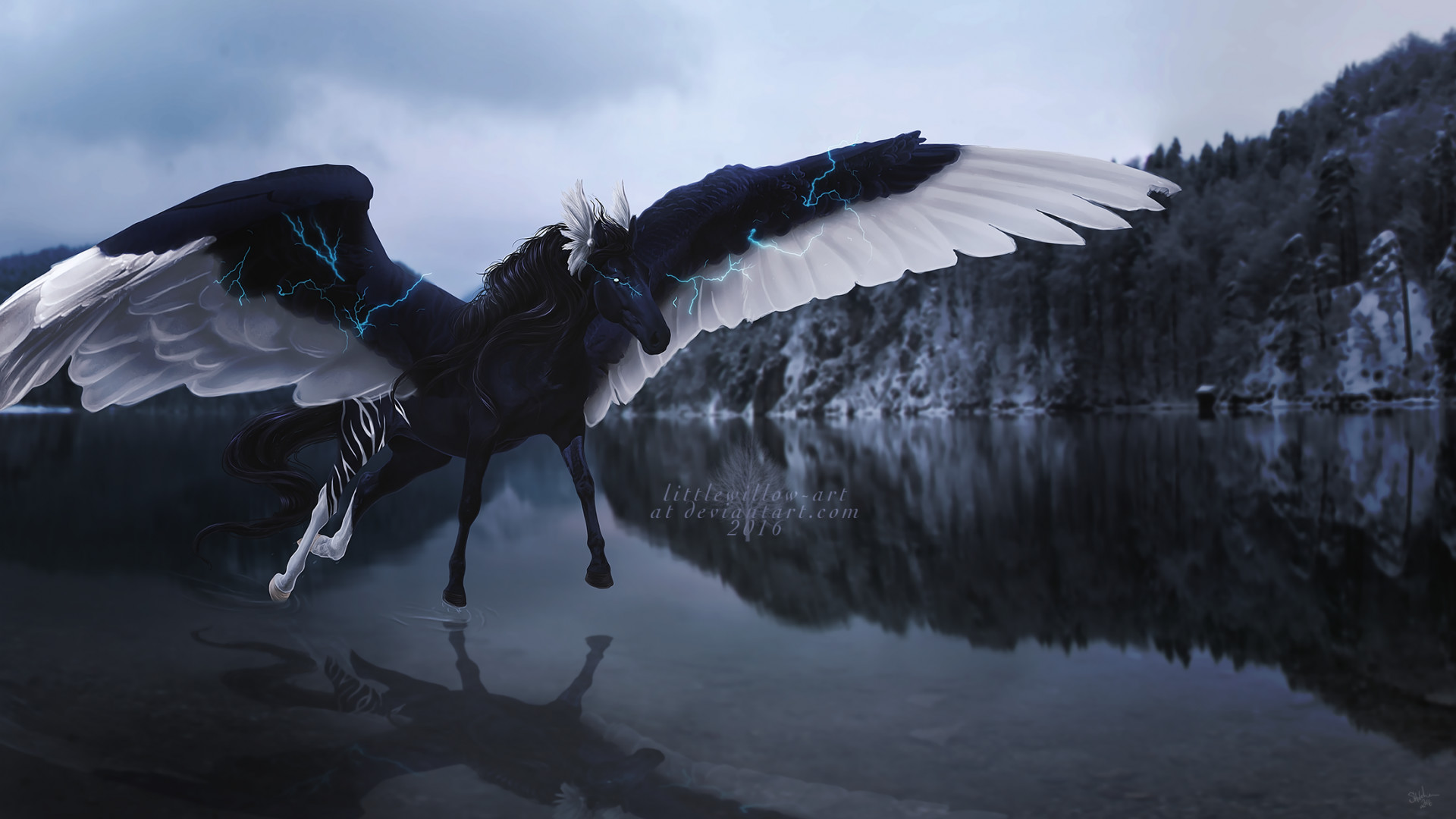 Black Pegasus, Lightning, Water 
 Data Src Top Black - Black Pegasus Wallpaper Hd - HD Wallpaper 