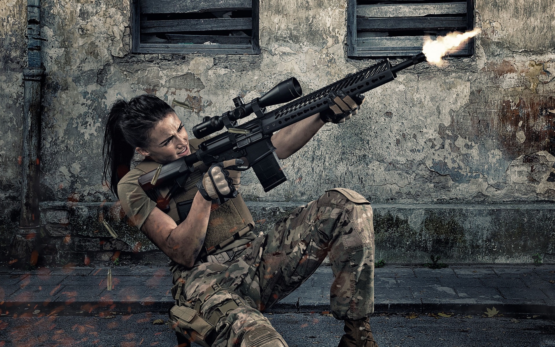 Wallpaper Girl Use Assault Rifle, Shooting - Papel De Parede Tiro - HD Wallpaper 