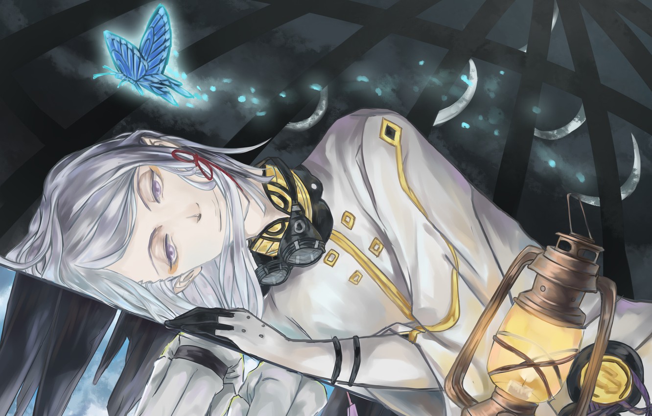 Photo Wallpaper Night, Smile, Butterfly, Lantern, Lies, - Last Exile - HD Wallpaper 