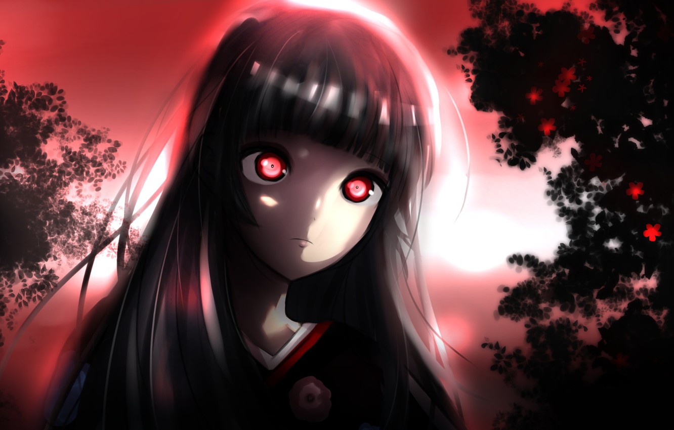 Photo Wallpaper Anime, Night, Red Eyes, Brunette, Evil, - Evil Anime Red Eyes - HD Wallpaper 