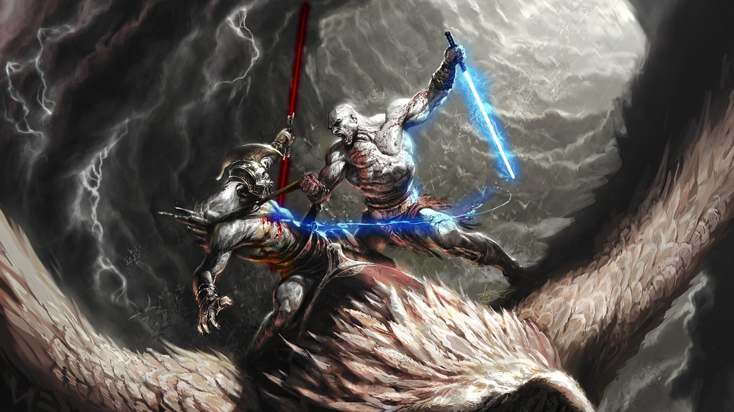 God Of War 3, Kratos, Artwork, Poseidon - Kratos With A Lightsaber - HD Wallpaper 