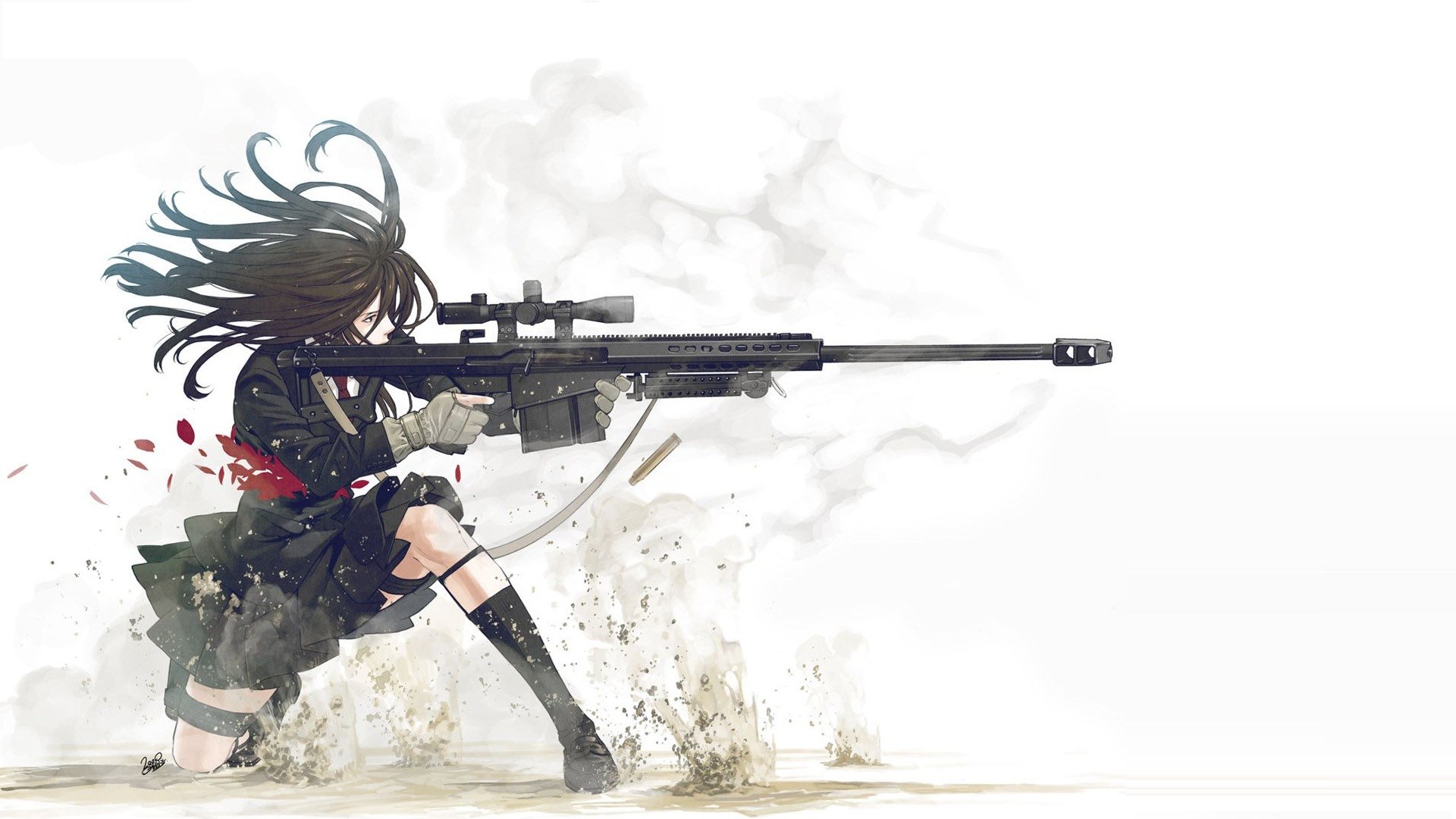 Anime Guns Weapons Manga Anime Girls White Background - Anime Girl With Sniper - HD Wallpaper 