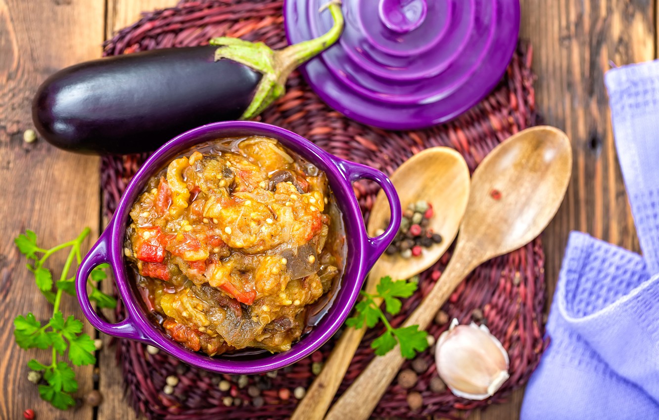 Photo Wallpaper Food, Eggplant, Tomatoes, Spices - Eggplant - HD Wallpaper 