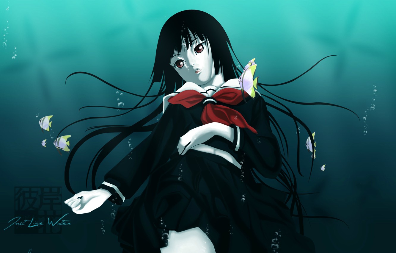 Photo Wallpaper Water, Fish, Bubbles, Depth, Schoolgirl, - Hell Girl Background - HD Wallpaper 