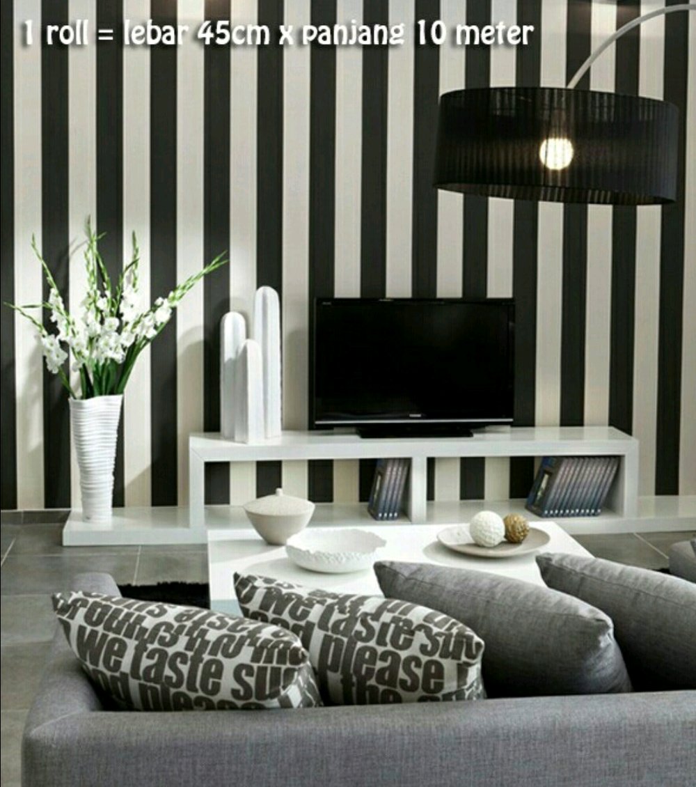 Wallpaper Dinding 45x10meter Salur Hitam - Black And White Wallpaper Living Room - HD Wallpaper 