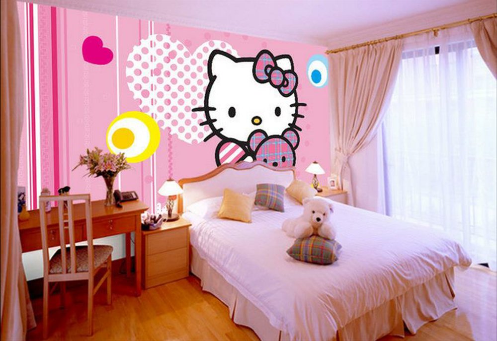 Wallpaper Dinding Custom Hello Kitty Permeter Persegi - Hello Kitty Pink Wallpaper Bedroom - HD Wallpaper 