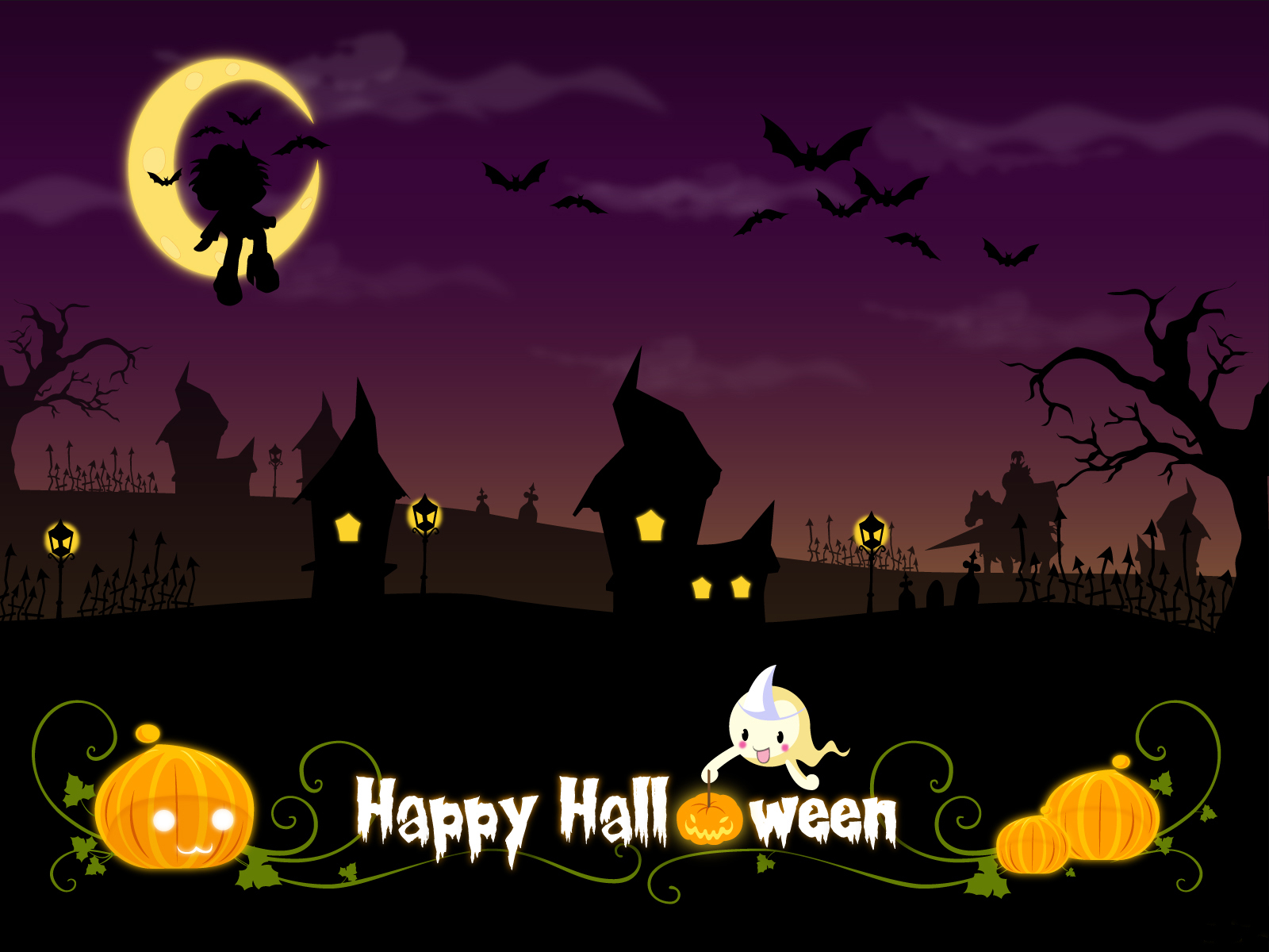 Happy Halloween Night Wallpaper - Cute Halloween Night Background - HD Wallpaper 