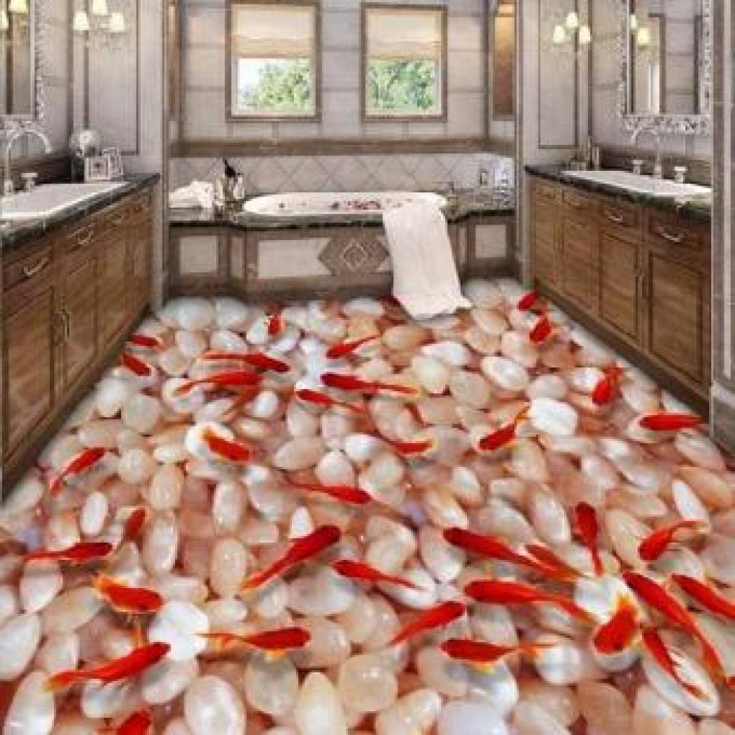 Senarai Harga 3d Massive Goldfish Floor Wallpaper Murals - Adesivo Para Piso Jardim - HD Wallpaper 