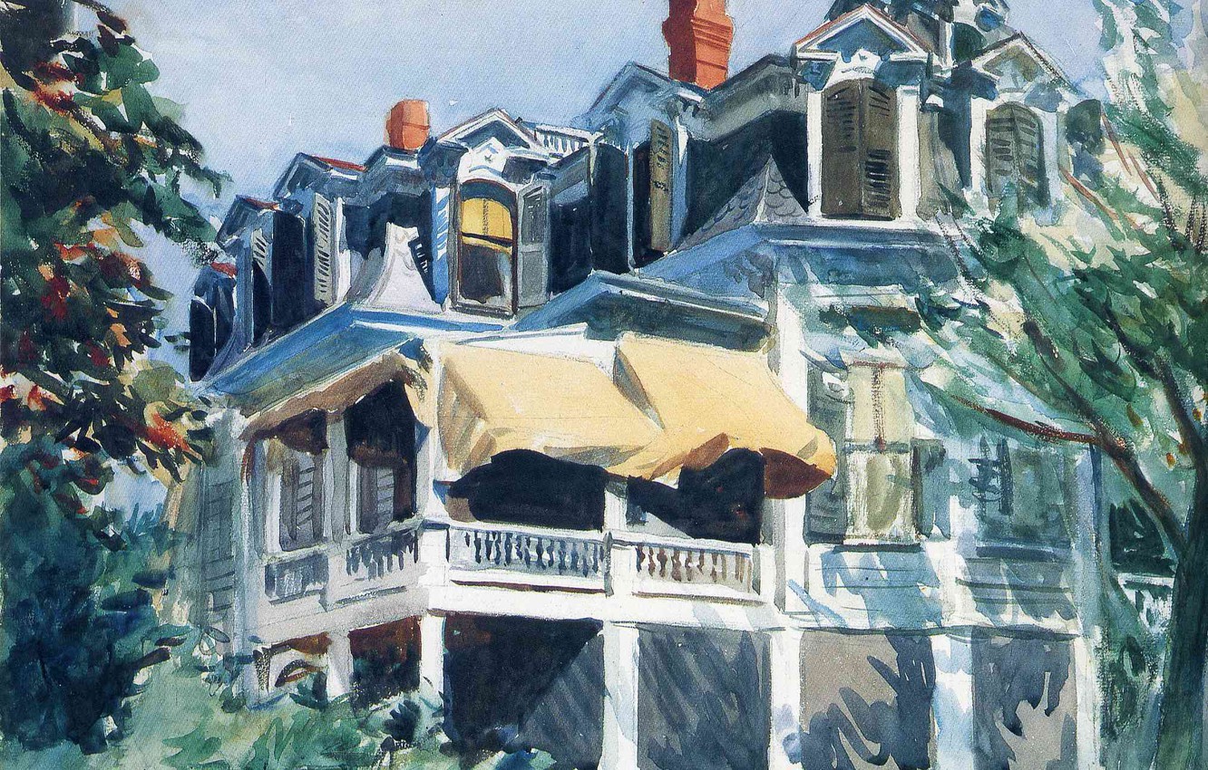 Photo Wallpaper 1923, Edward Hopper, The Mansard Roof - Edward Hopper Paintings Of Houses - HD Wallpaper 