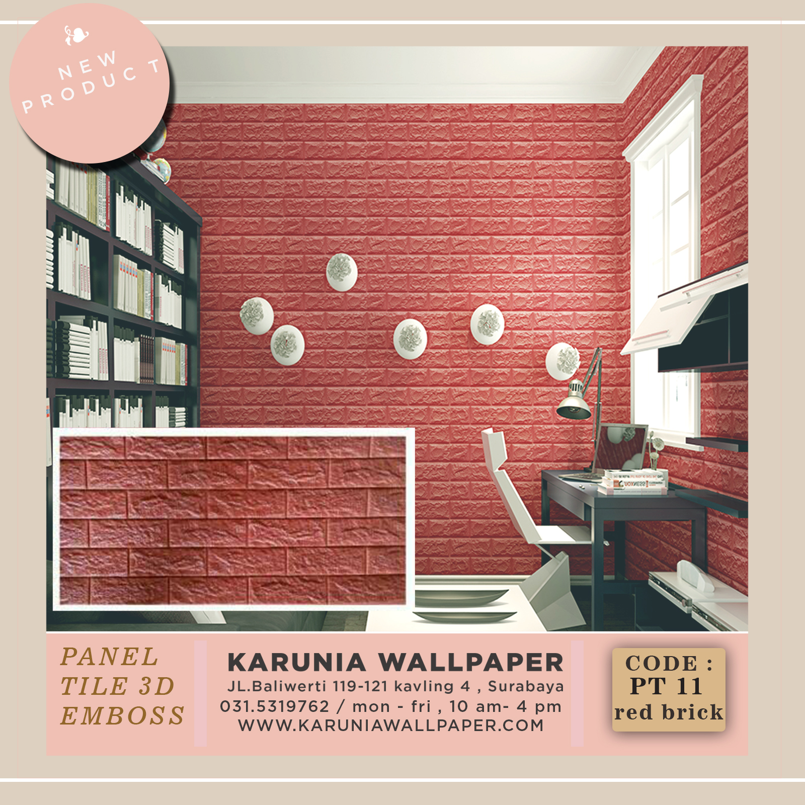 Wallpaper Batu Bata Merah Timbul Realis 3d Murah - Red Wall Tile Living Room - HD Wallpaper 
