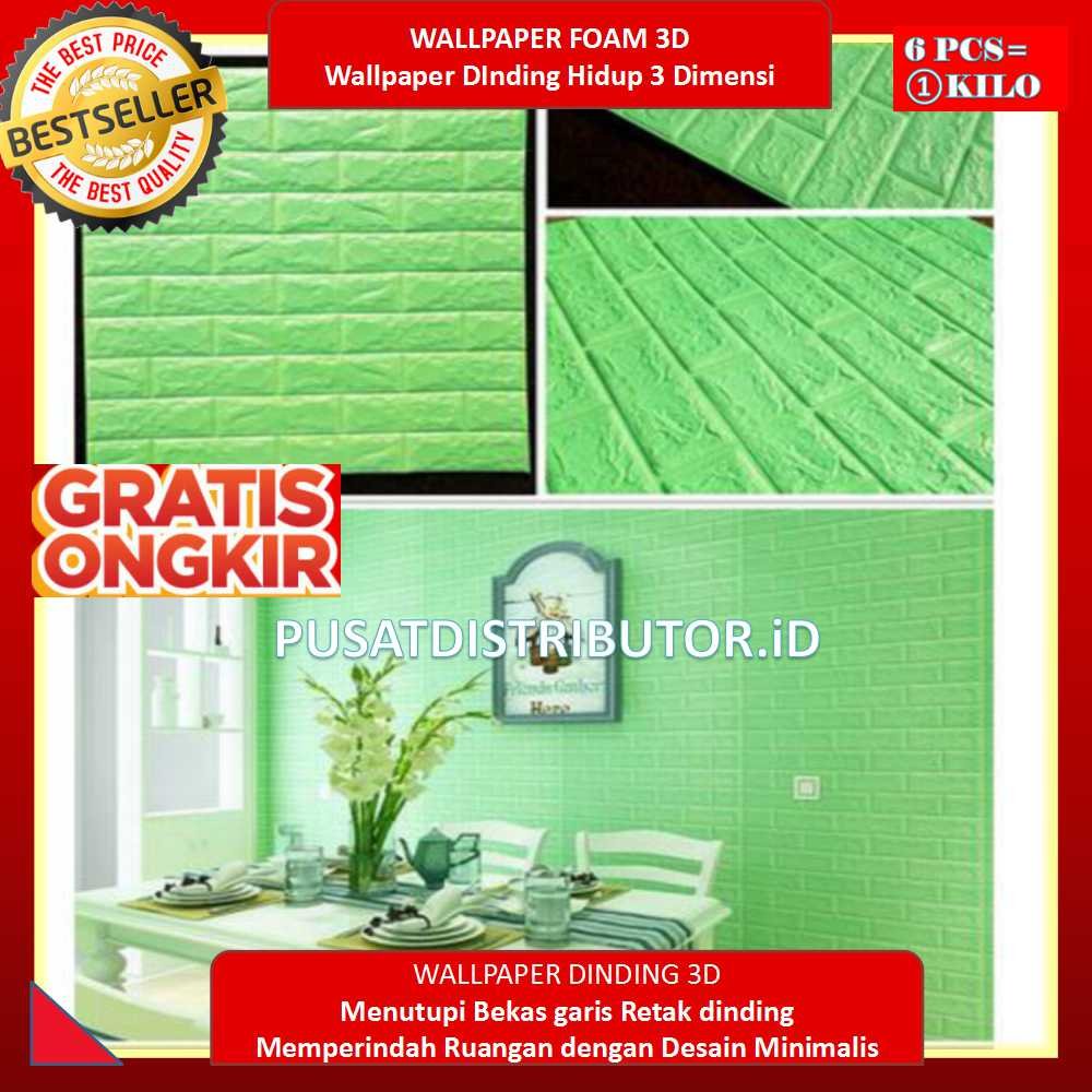 Wallpaper Dinding Brick Foam 3 Dimensi Hijau 1kg Warna - Bestseller - HD Wallpaper 