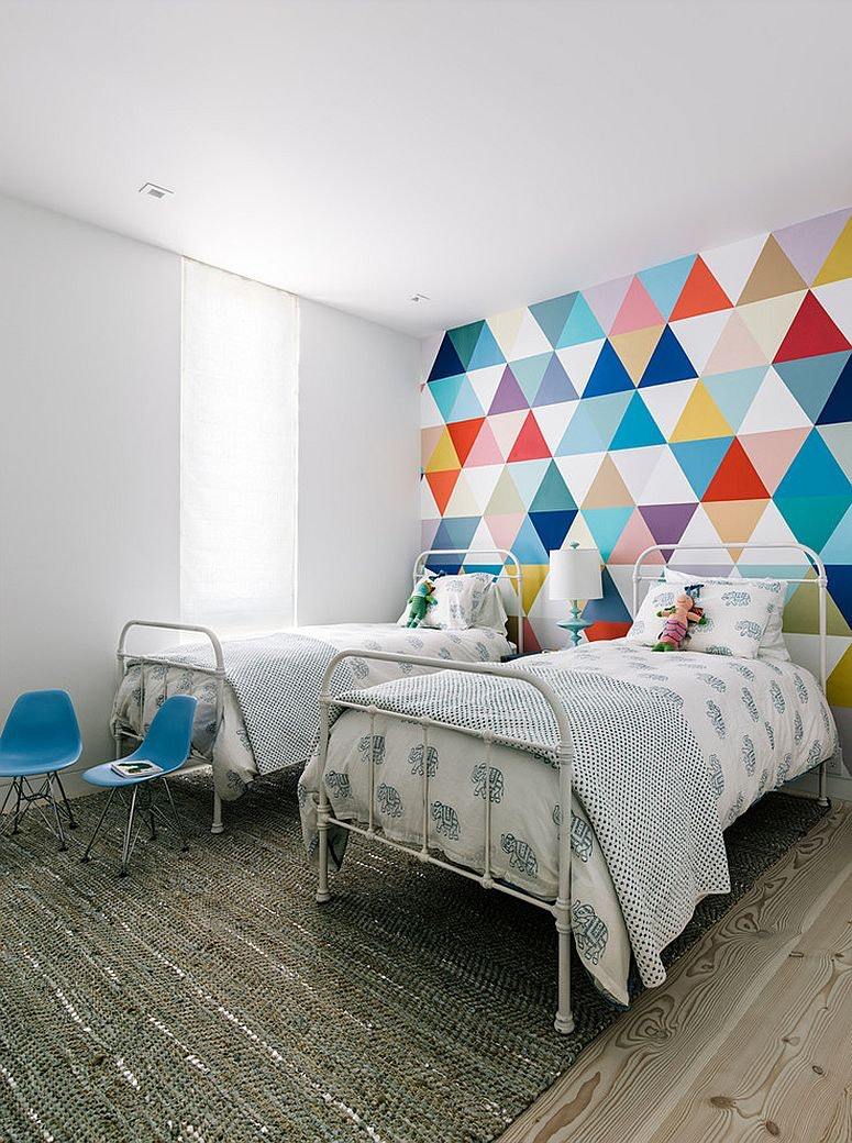Wallpaper Dinding Kamar Tidur Motif Segitiga - Colorful Wallpaper For Bedroom - HD Wallpaper 