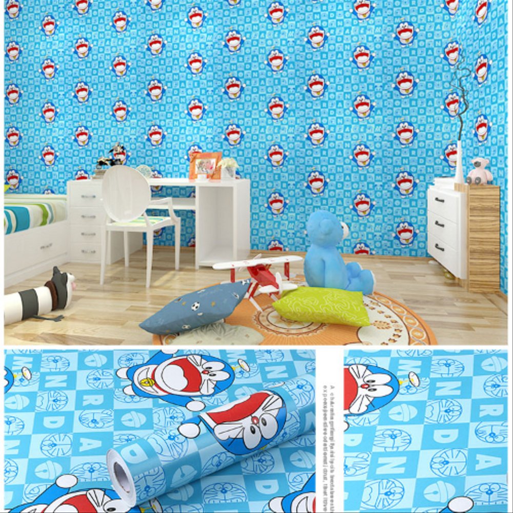 Wallpaper Dinding Doraemon Kotak - Stiker Dinding Doraemon Kamar Tidur - HD Wallpaper 