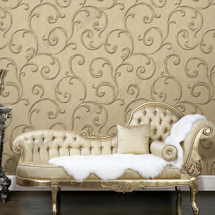 Gold Color Luxury Design Pvc Waterproof Deep Embossed - Klasik Çizgili Duvar Kağıdı - HD Wallpaper 