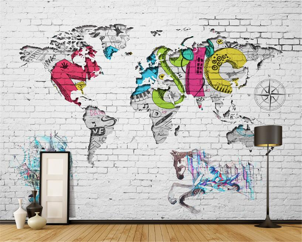 Beibehang 3d Wallpaper Street Graffiti Background 3d - World Map Graffiti Wall - HD Wallpaper 