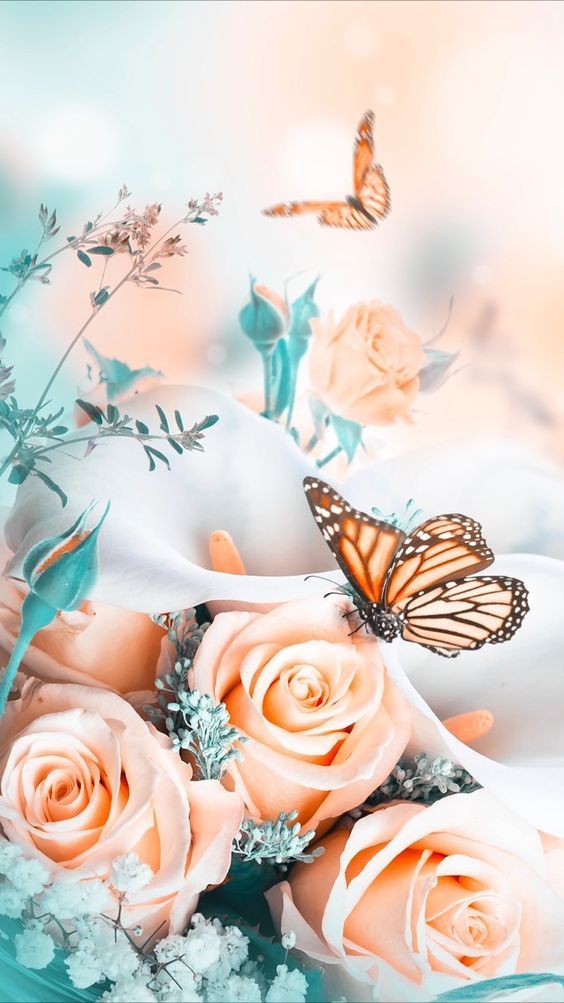 Pink Flowers And Butterflies - HD Wallpaper 