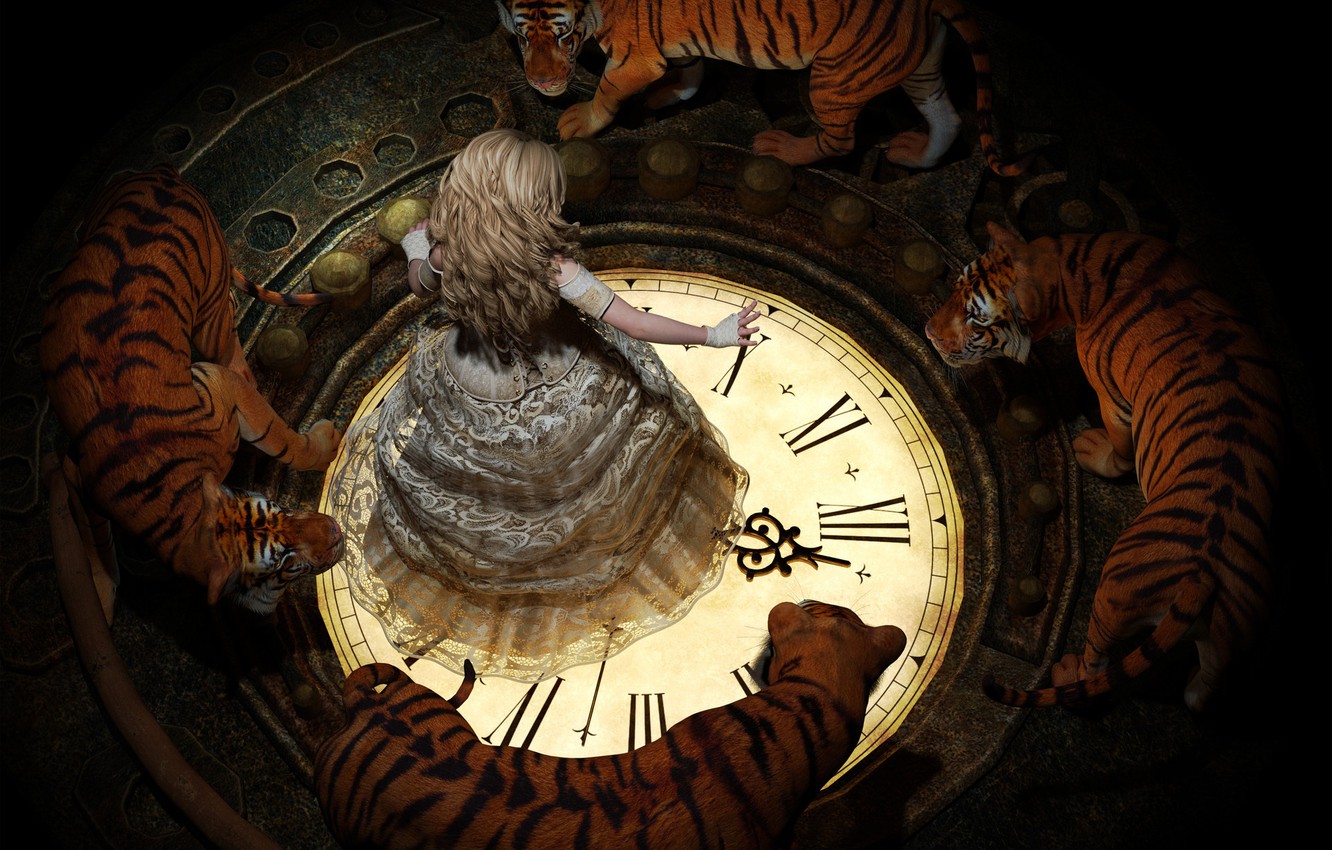 Photo Wallpaper Lace, Dial, Spell, In A Circle, Tigers, - Wallpaper - HD Wallpaper 