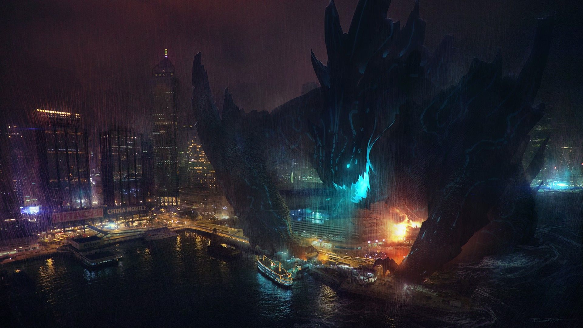 Monsters Vs Hong Kong Hd Wallpaper - Rainy City Wallpaper 1080p - HD Wallpaper 