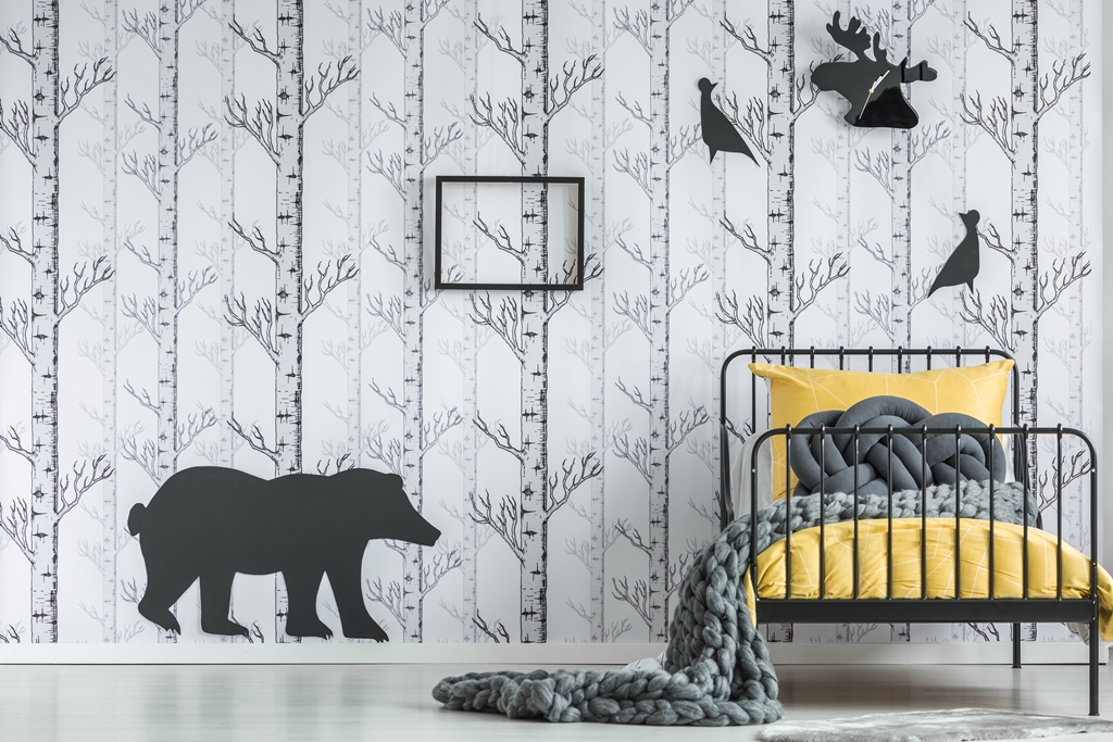 Black And White Geometric Bedroom - HD Wallpaper 