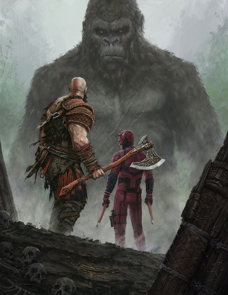 God Of War, Kratos, King Kong, Daredevil, Crossover, - Fondos De Pantalla De King Kong - HD Wallpaper 