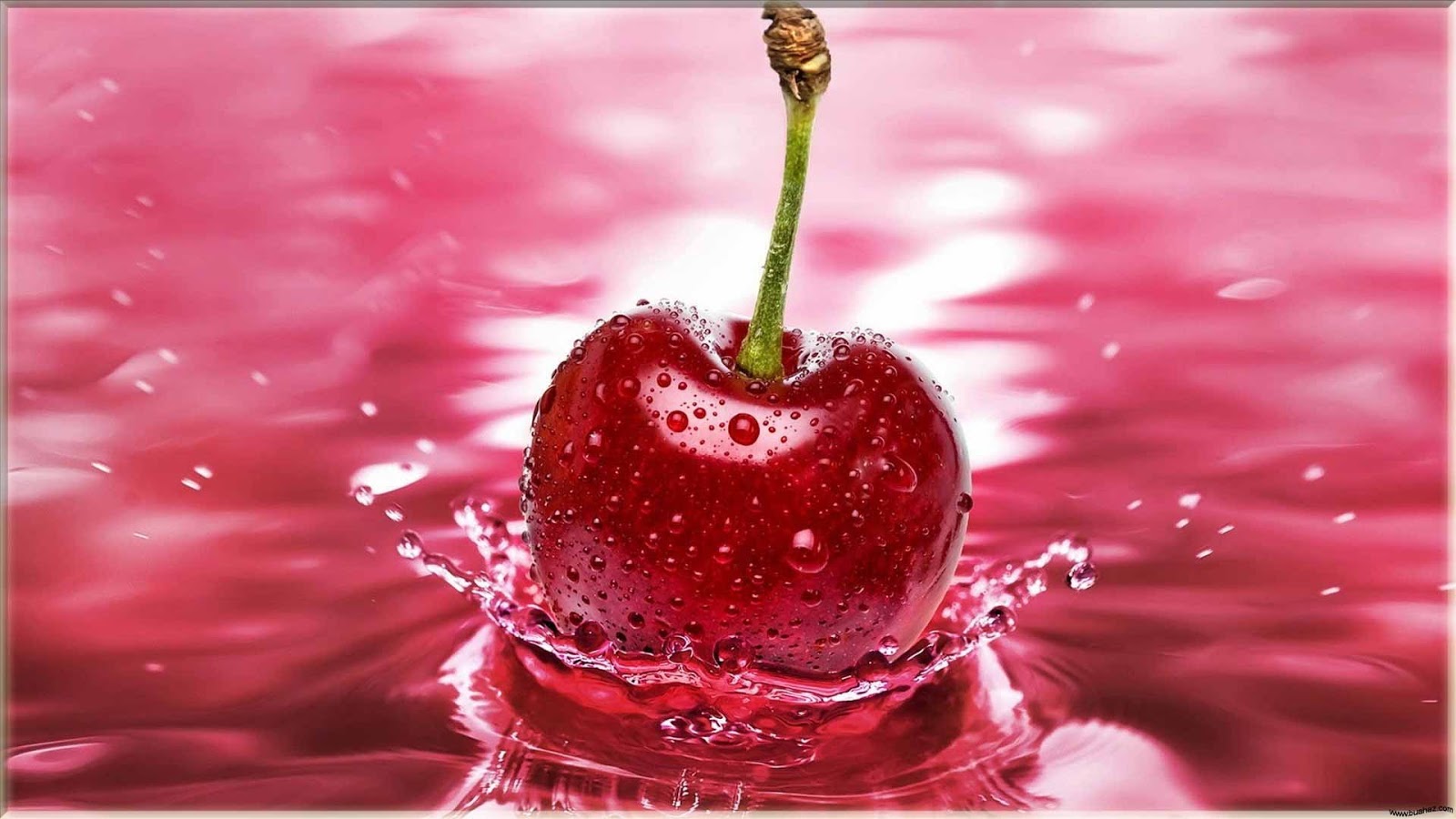 Red Cherry In Water - HD Wallpaper 