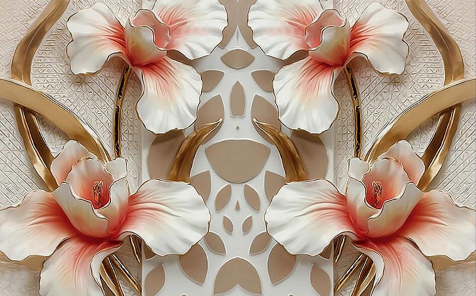 3d Flower Embossed Wallpaper Relief Wall Mural For - Papel De Parede Em 3d Flores - HD Wallpaper 