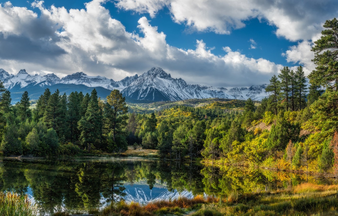 Photo Wallpaper Forest, Mountains, Lake, Reflection, - Mount Scenery - HD Wallpaper 