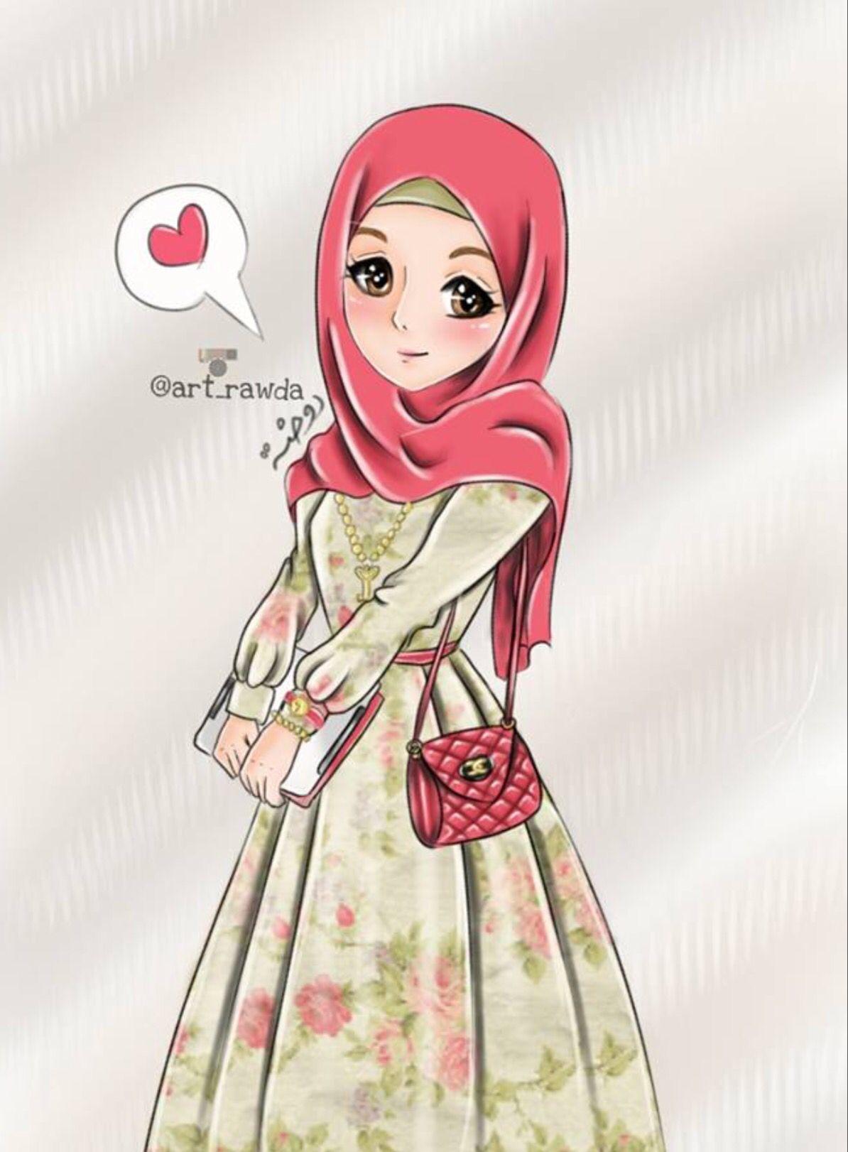 Girl Wearing Hijab Cartoon - HD Wallpaper 