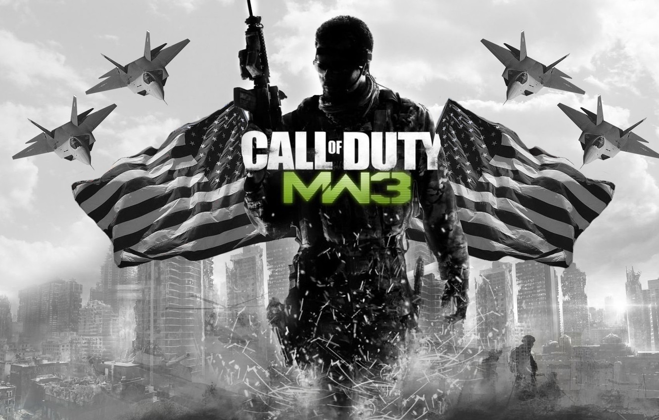 Photo Wallpaper Weapons, Background, Fighters, Flags, - Call Of Duty Modern Warfare 3 Guns - HD Wallpaper 