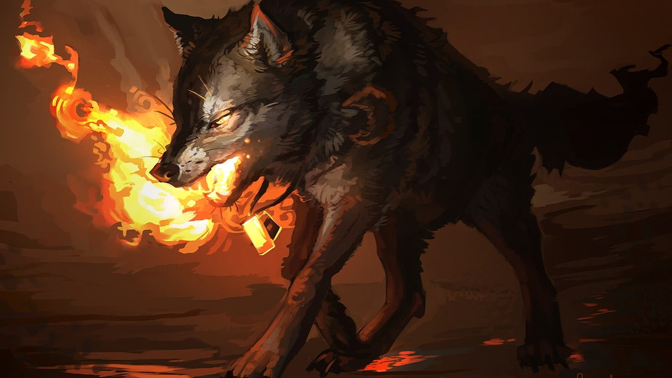 Fire Cool Wolf Backgrounds - 1366x768