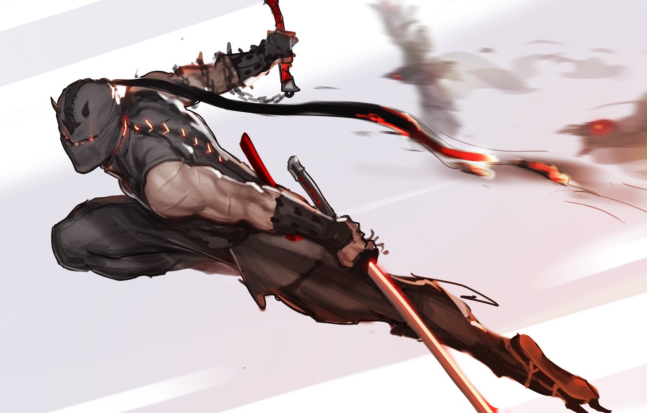 Photo Wallpaper Weapons, Mask, Art, Attack, Ninja, - Ниндзя Арт - HD Wallpaper 