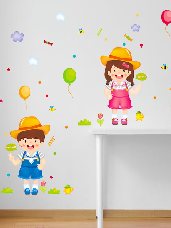 Anak Kartun Yang Lucu Cantik Stiker Dinding Dan Balon - Sticker - HD Wallpaper 