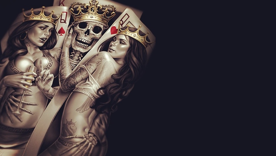 Poker, Crown, Cup, Skeleton, Seduction, Queen, Tattoos, - King And Queen 4k - HD Wallpaper 