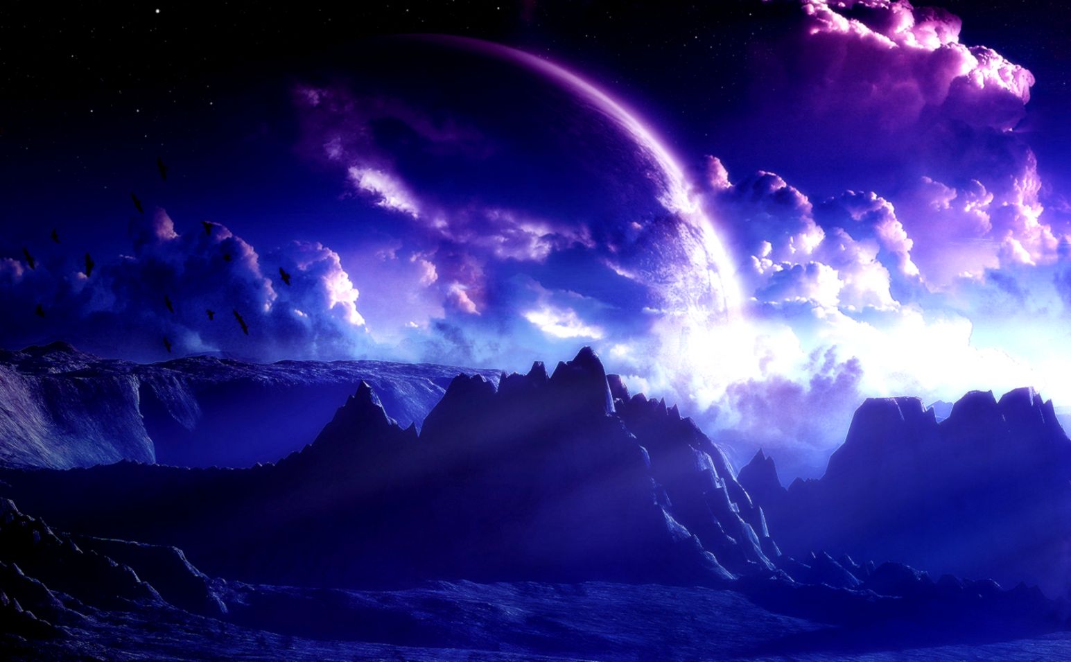 Wallpaper Fantasy Space Purple Artwork Mega Wallpapers - Space Purple Blue Mountain - HD Wallpaper 