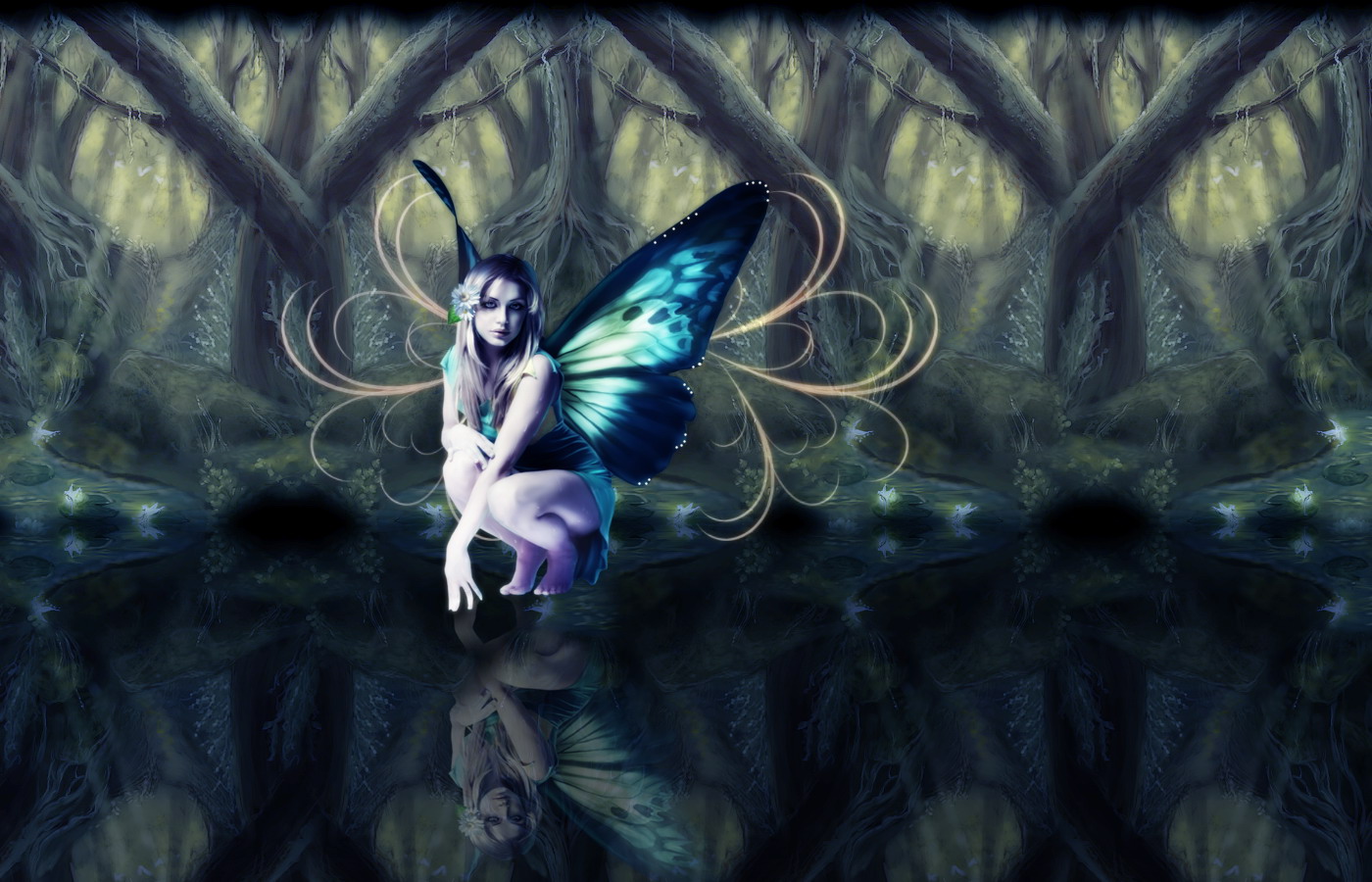 Download Wallpaper Wanita Cantik - Fairy In Dark Forest - HD Wallpaper 