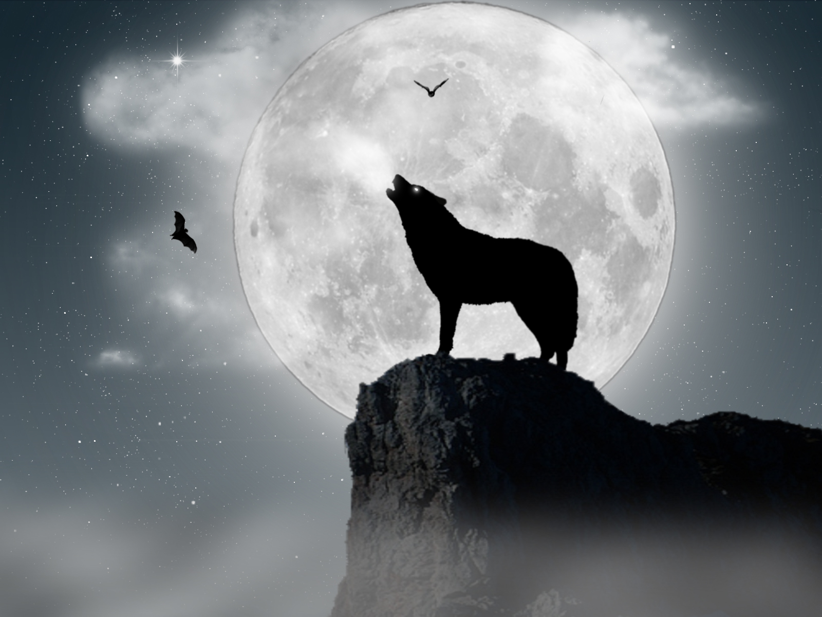 Wallpaper - Wolf Under The Moon - HD Wallpaper 